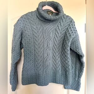 Women's Blue Cable Knit Turtleneck Sweater